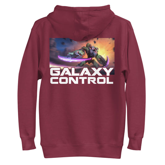Hunter character back print on a maroon unisex pullover hoodie