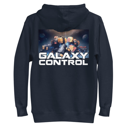 Twins Replicant back print on a navy unisex pullover hoodie